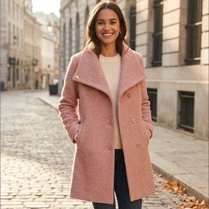 Kenneth Cole Asymmetrical Boucle Walker Pink Coat